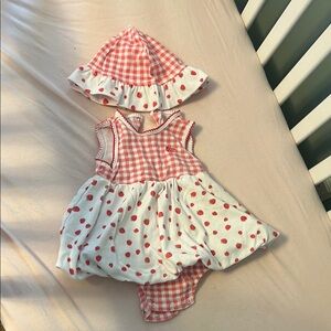 Little Me bodysuit dress with matching hat. Size 6-9 months